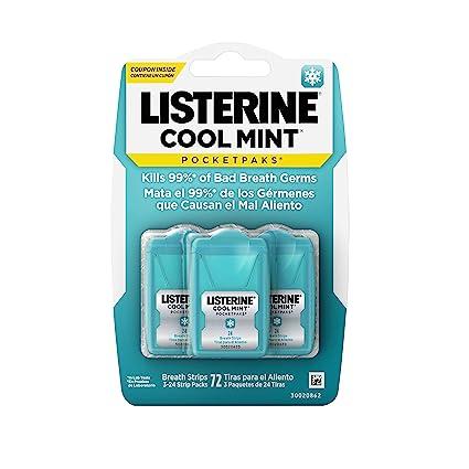 listerine cool mint pocketpaks breath strips kills bad breath germs  listerine b000qxh4pk