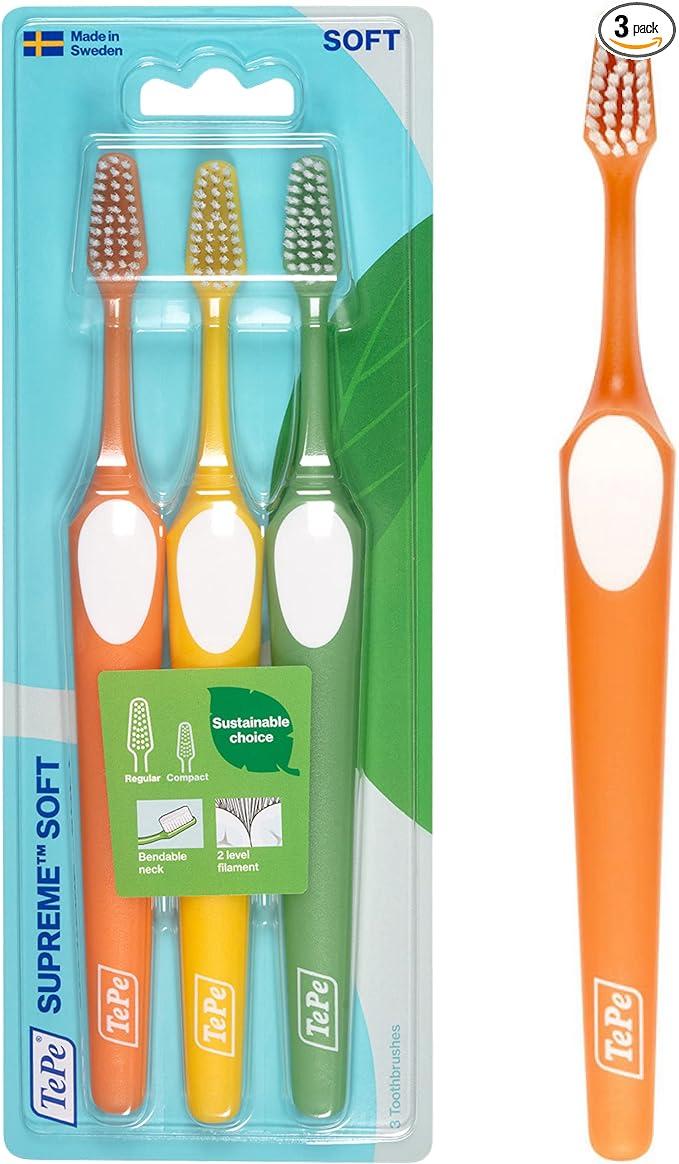 tepe supreme toothbrush tapered brush head for sensitive teeth  tepe b09rmxcs2x