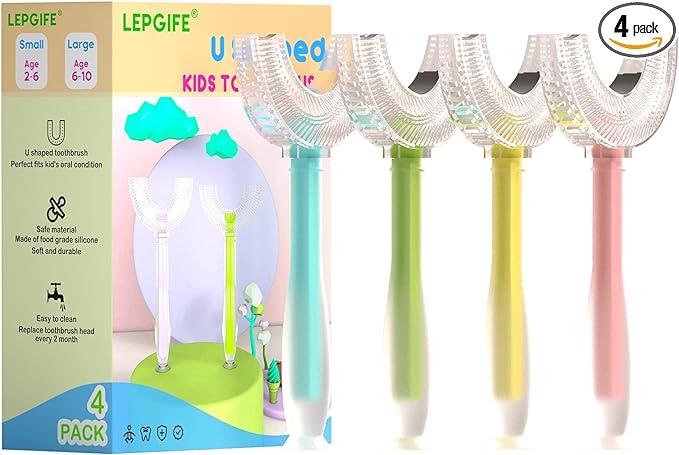 lepgife u shaped kids toothbrush 4 pack fanttmon u-type  lepgife b09n383dx4