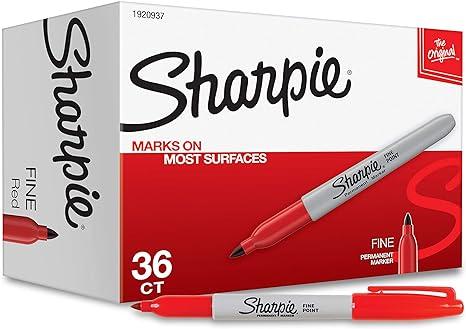 Sharpie Permanent Markers Fine Point Red 36 Count