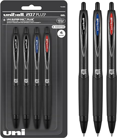uniball 207 plus retractable gel pens 0.7mm 4 pack  uniball b0b4bjc4gj
