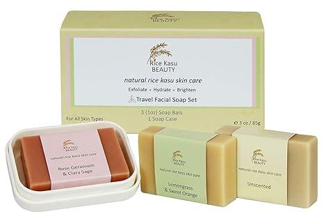 rice kasu beauty travel facial soap set plus case  rice kasu beauty b07dph914g