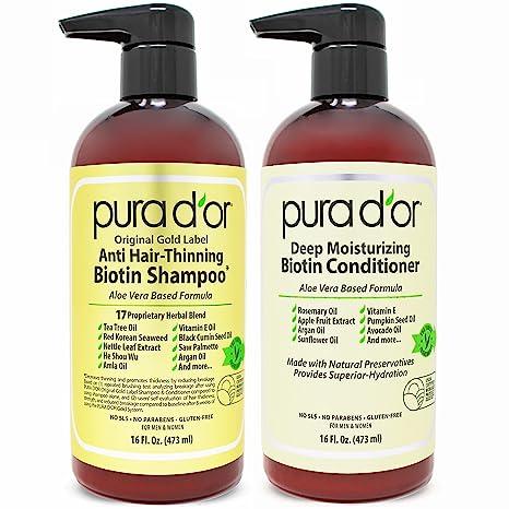 pura dor anti-thinning biotin shampoo and conditioner natural earthy scent  pura d'or b07bhcb9y2