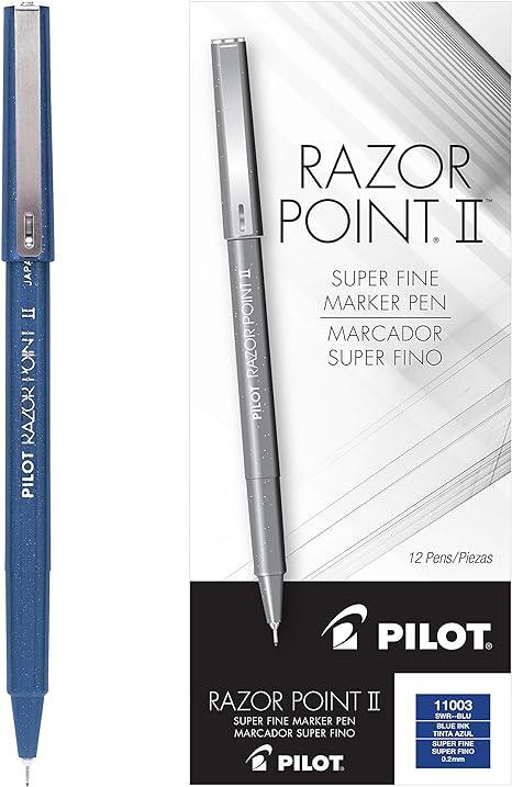 pilot pen razor point ii porous point pen stick blue dozen  pilot b001e6c3hm