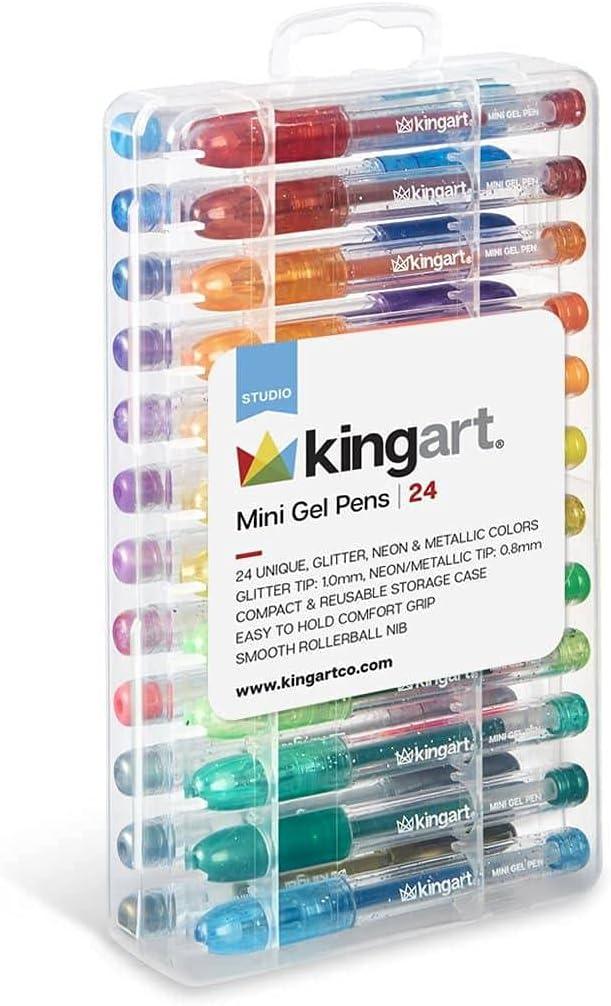 kingart 401-24 mini neon metallic and glitter rollerball gel pens  kingart b09f7xfzfj