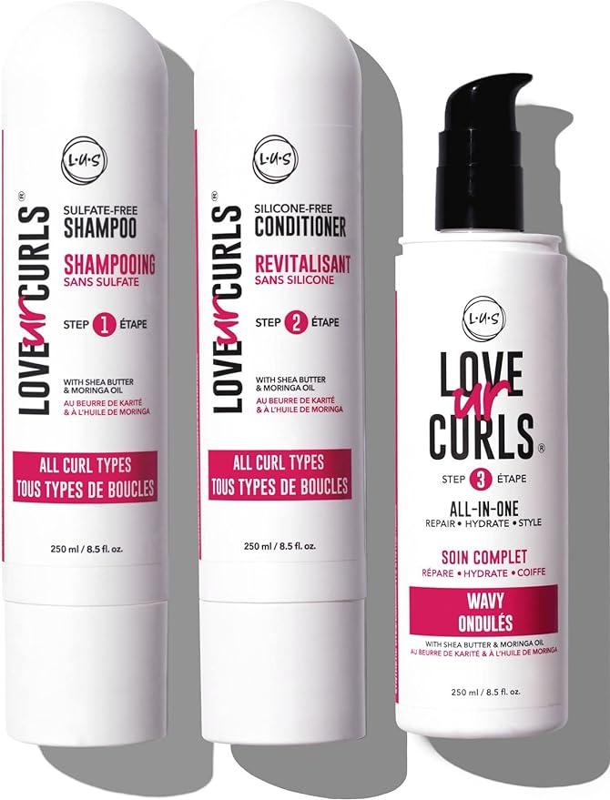 lus brands love ur curls for wavy hair 3-step system shampoo and conditioner set  love ur curls store (lus)