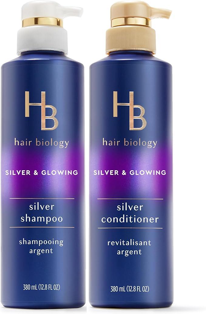 hair biology silver and glowing shampoo and conditioner set 380ml each  hair biology b09mzx876x