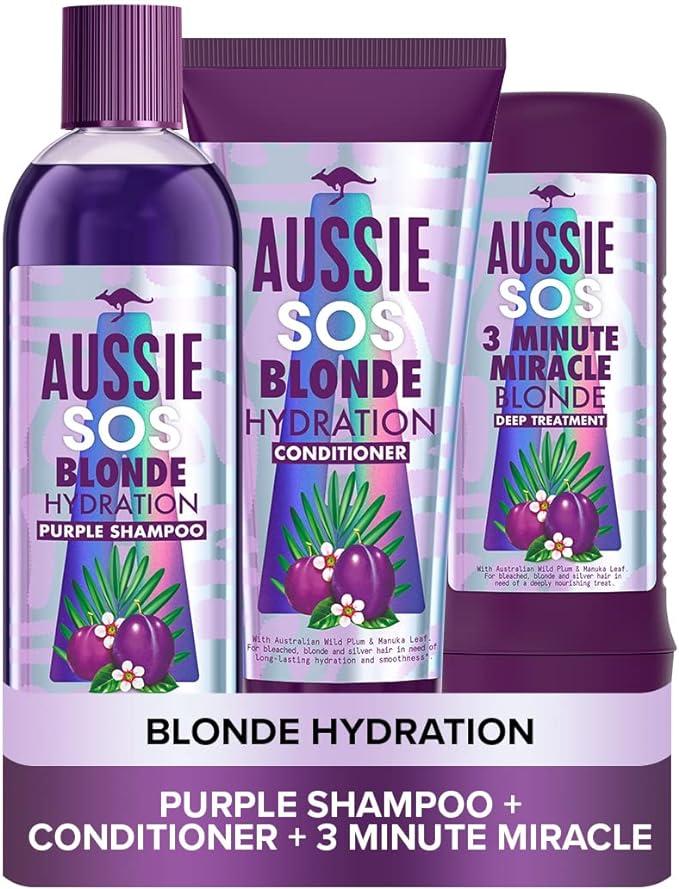 aussie blonde hydration vegan purple shampoo conditioner and hair mask set  aussie b089tpxld5