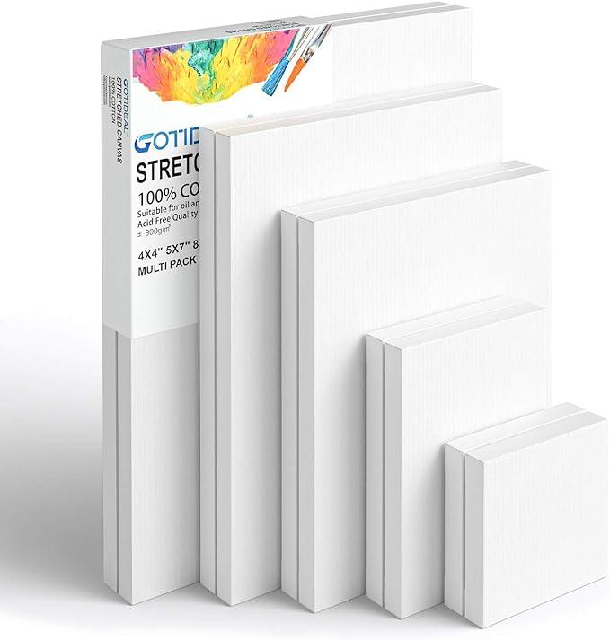 GOTIDEAL Stretched Canvas Boards For Painting Multi Pack 4x4 5x7 Set Of 10 Primed White