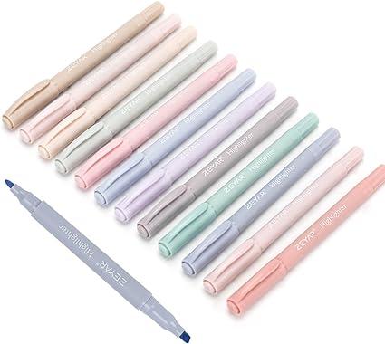 zeyar cute highlighters with duals tips 12 colors  zeyar b09xl75qv4