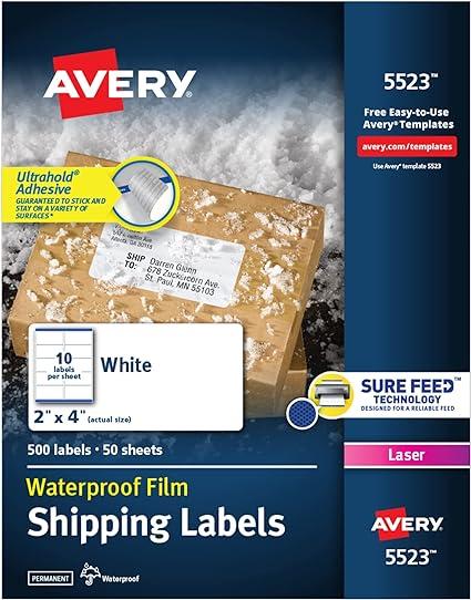 avery weatherproof laser shipping labels 2 x 4 500/pack white  avery b00006ibuw