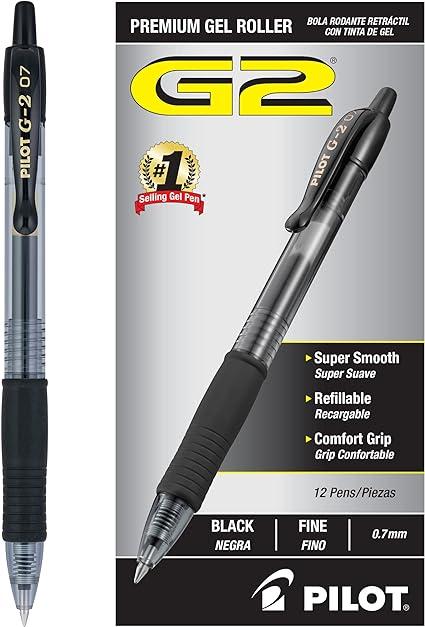 pilot g2 premium gel roller pens fine point 0.7mm black pack of 12 dozen box  pilot b001gaotsw