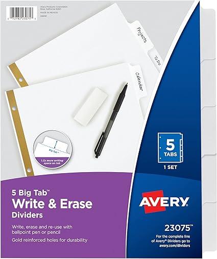 avery big tab write and erase dividers 5 white tabs case pack of 48 sets  avery b06y2f1wz1