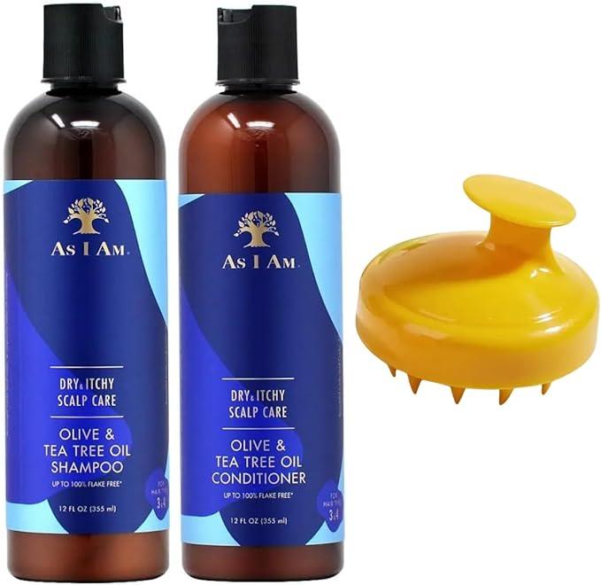 as i am scalp care bundle itchy shampoo plus conditioner 12oz each with bonus scalp massager  as i am