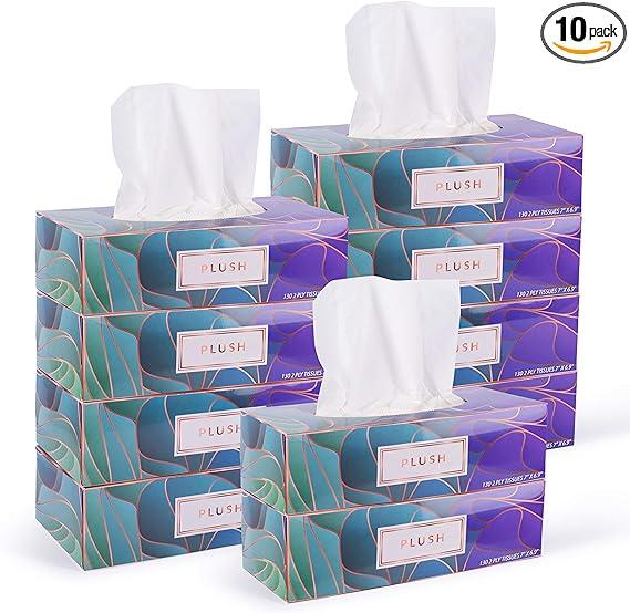 plush facial tissues 130 per box size 7 x 6.9 2 ply soft  plush b08rl9c2t9