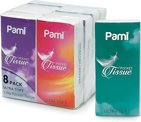 PAMI Ultra-Soft Pocket Tissues 8 Packs X 10 Tissues Per Pack
