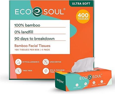 eco soul 100 percent bamboo premium facial tissue cube box 400 count  eco soul b0bys84l8m