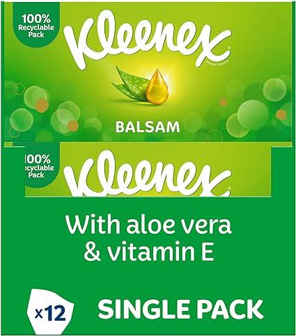 kleenex balsam facial tissues pack of 12 tissue boxes with aloe vera vitamin e and calendula  kleenex