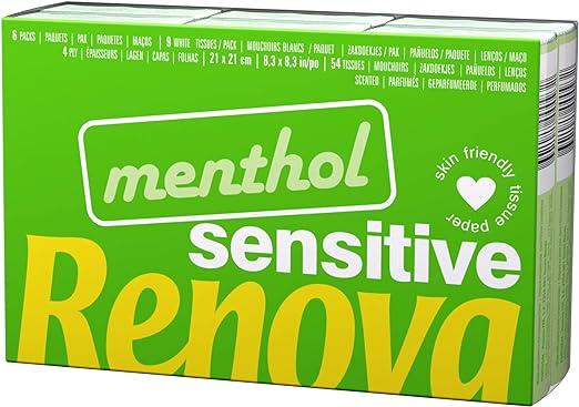 renova menthol sensitive tissues handkerchiefs 6 packs of 9 extra soft  renova b07nvlht3w