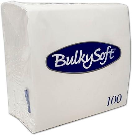 bulkysoft paper serviettes soft napkins 33x33cm 2ply white coloure 100  bulkysoft b078jwzt1l