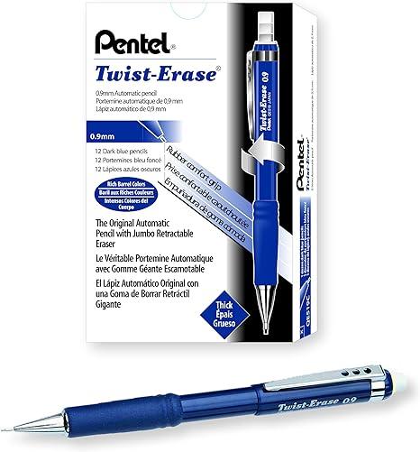 pentel twist-erase iii mechanical pencil 0.9mm blue barrel 12 pack  pentel b00822dzly