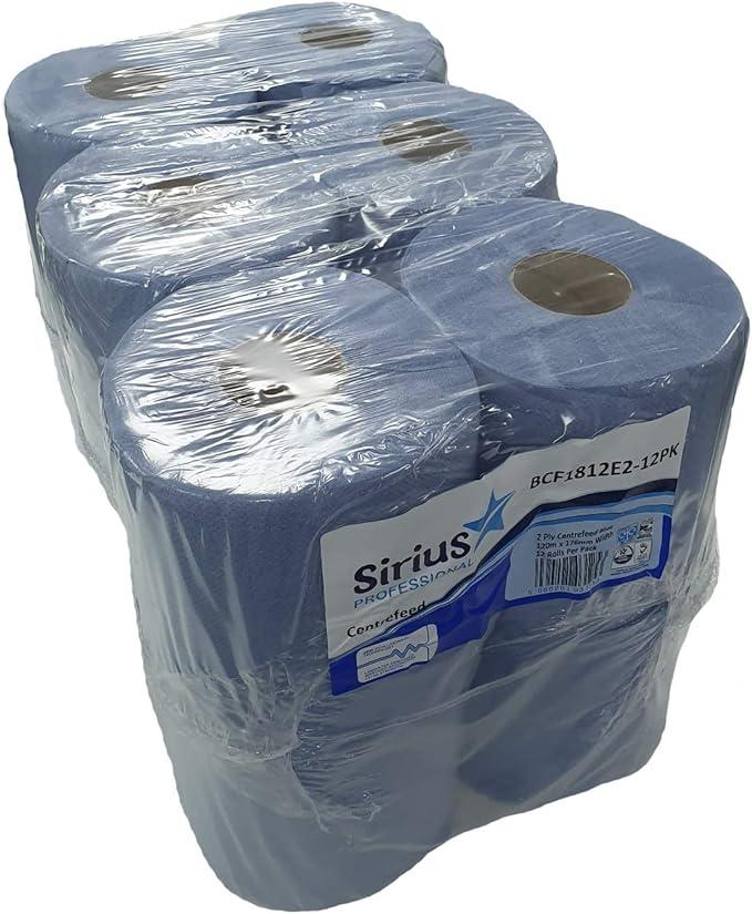 sirius 12 x centre feed rolls blue tissue paper roll 2 ply  sirius b008gngscw