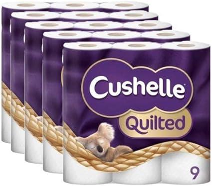 cushelle quilted 9 roll toilet roll tissue paper 45 rolls pack of 5  cushelle b079yx4yhy