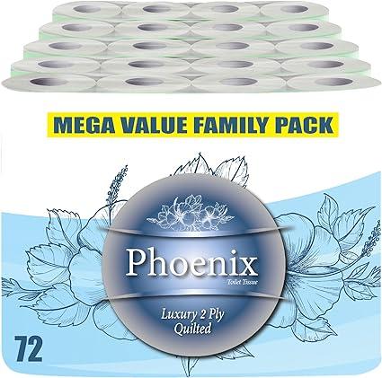 phoenix 72 rolls of phoenix quilted 2 ply soft white toilet paper roll  phoenix b08wtp59nl