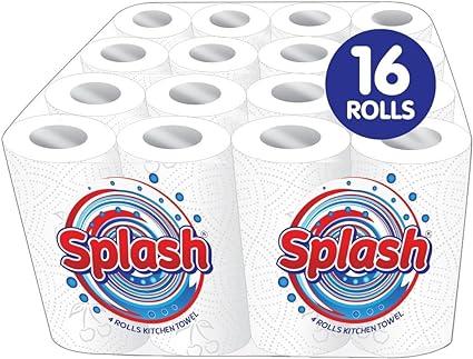 splash 2-ply kitchen towel 4-pack paper rolls white paper embossed  splash b09tzcrjrw