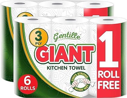 gentille giant 3 ply thickness paper towel multipurpose bulk pack 6  gentille b097ll37sx