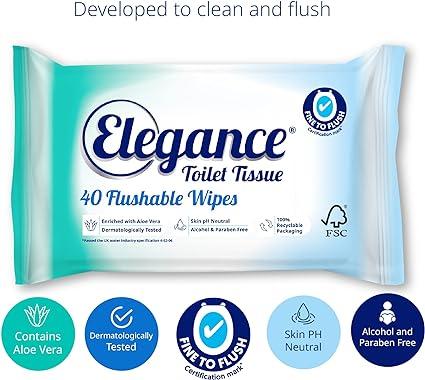 elegance toilet tissue flushable wet wipes 16 packs x 40 wipes  elegance b07trkz6wt