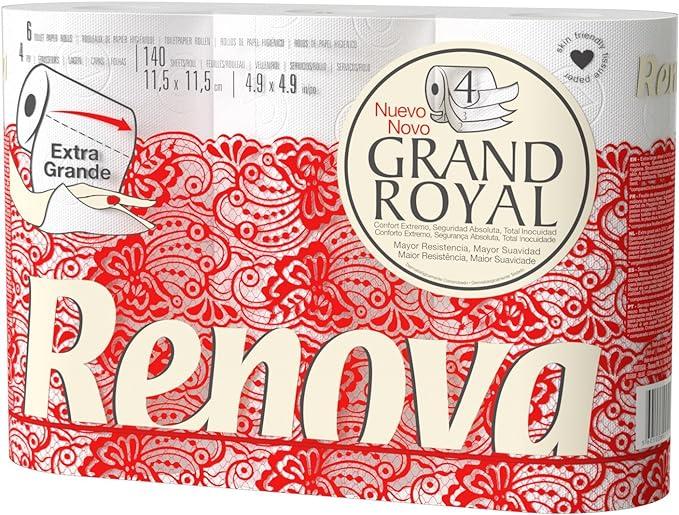 renova grand royal toilet paper 6 rolls premium xxl 4-ply softness and strength  renova b01kzvtufe