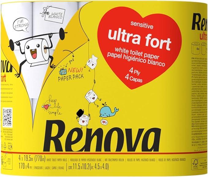 Renova Ultrafort Toilet Paper Wrapped In 4 Ply - 4 Large Rolls