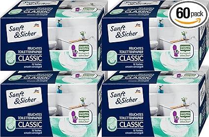 sanft and sicher moist toilet paper classic sensitive 4 packs 60 wipes  sanft&sicher ?b0chsh5vcl