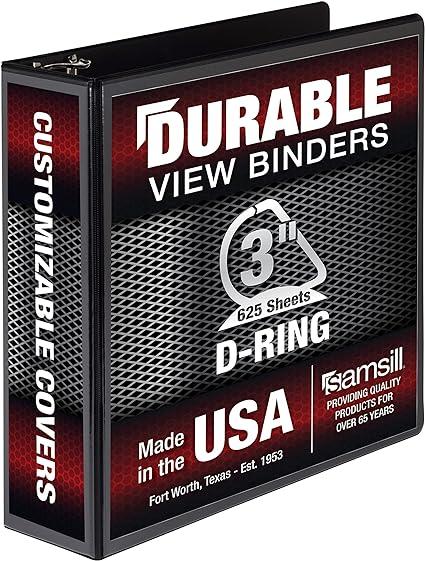 samsill durable 3 inch binder d ring binder customizable black holds 625 pages  samsill