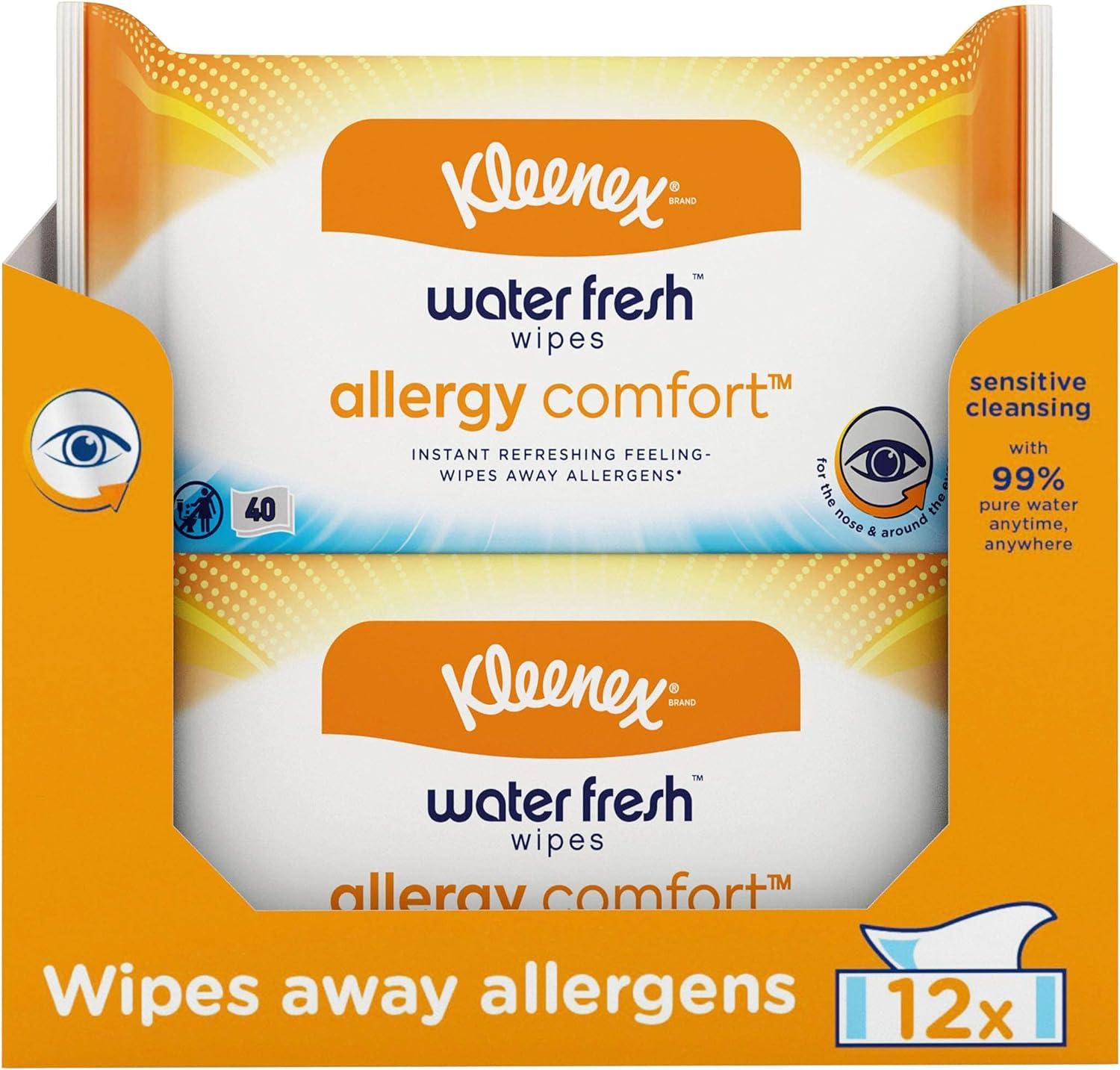 kleenex allergy water hand and face wipes pack of 12  kleenex b0854vl45d