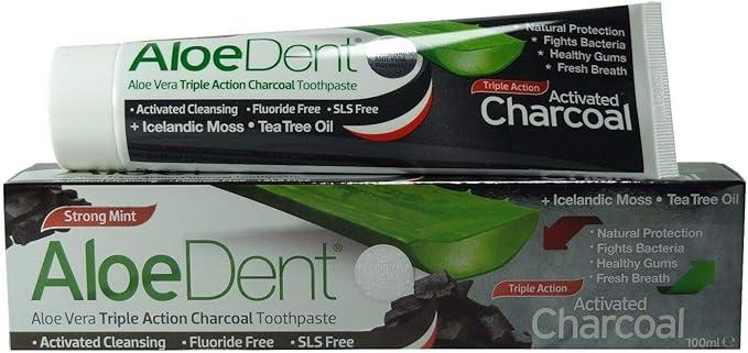 aloe dent triple action charcoal toothpaste fluoride free 100ml  aloe dent b0796m18ln