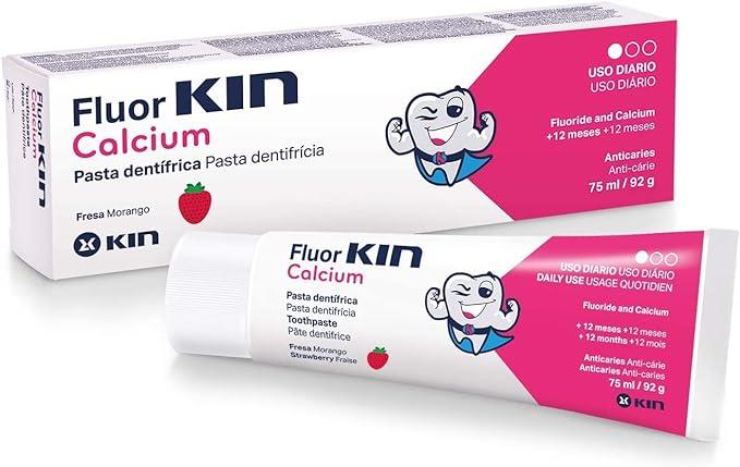 fluor kin toothpaste childrens strawberry flavour with calcium and fluoride  kin b00guo26pc
