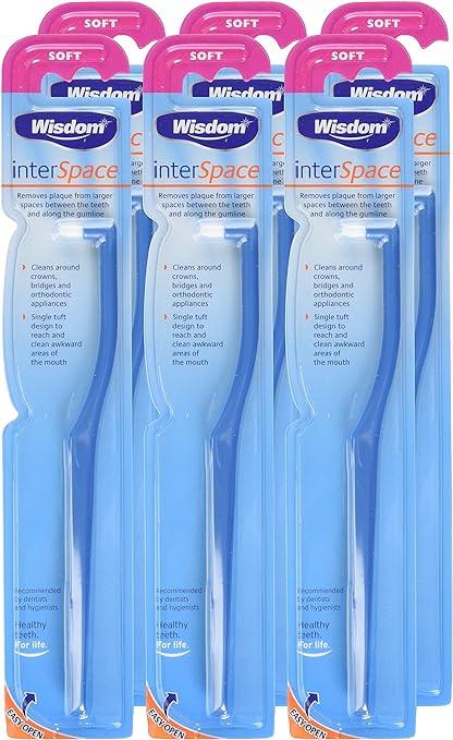 wisdom interspace soft toothbrush pack of 6  wisdom b0764bkgdh