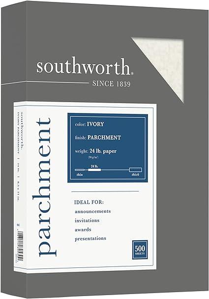 southworth parchment specialty paper 8 1/2 x 11 24 lb ivory pack of 500  southworth b00006ie2d