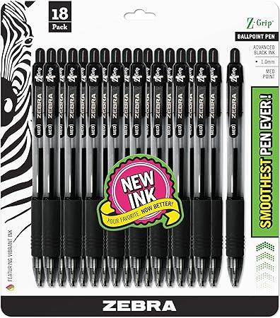 zebra pen z-grip retractable ballpoint pen medium point 1.0mm black  zebra b0bbn76fy1