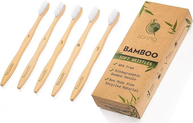 sprmal bamboo toothbrush eco-friendly medium white bristle 5pcs  sprmal b078x3lm9x