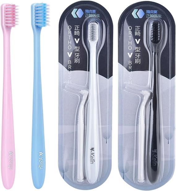 y-kelin v-shaped orthodontic toothbrush soft bristle 4 pcs  y-kelin ?b07p8ys31f