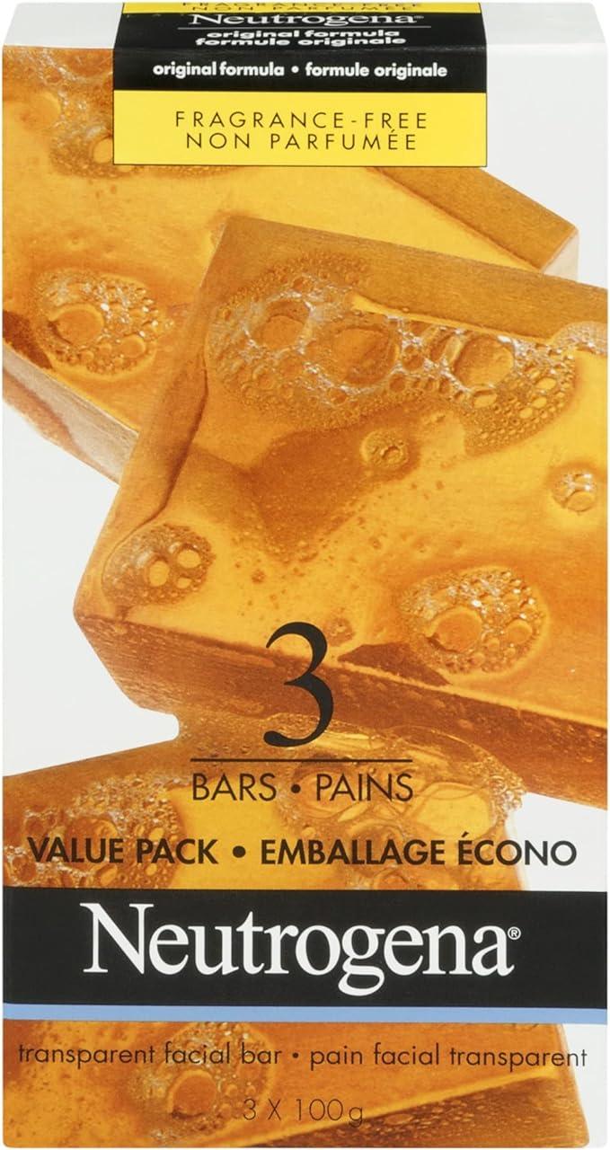neutrogena original dry face cleansing bar fragrance free 3 bars 300.0 g pack of 1  neutrogena b00et044j0