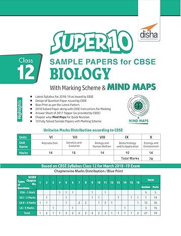 super 10 sample papers for cbse class 12 biology with marking scheme and mindmaps 1st edition disha experts