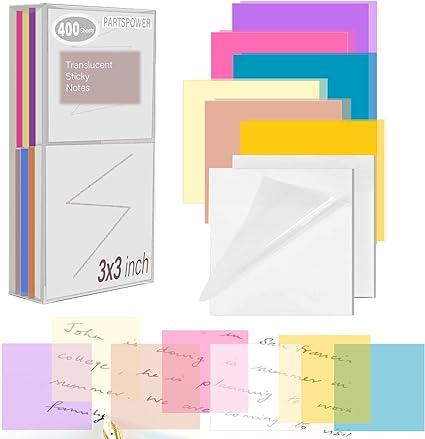 partspower transparent sticky notes 3x3 inch multi-colors for reading writing  partspower b0b14lr51p