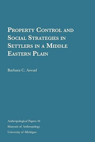 property control and social strategies in settlers in a middle eastern plain 1st edition barbara c. aswad