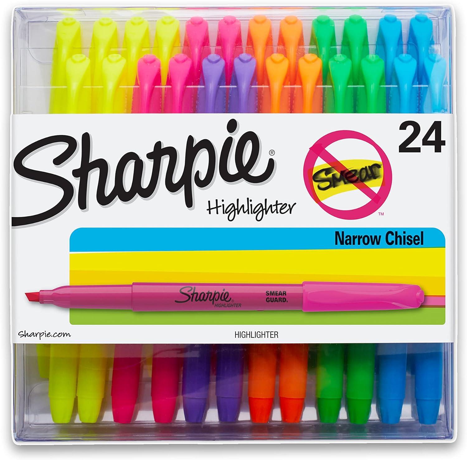 sharpie pocket style highlighters chisel tip assorted colors 24 count  sharpie b0040r4e2o