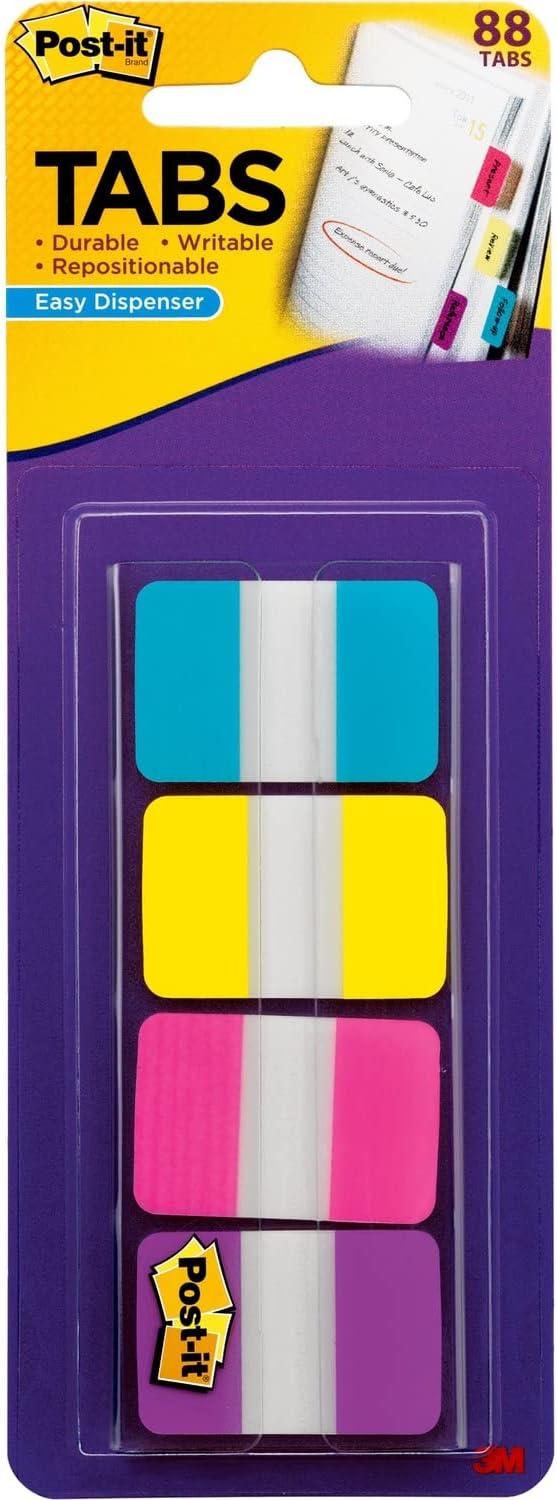 post-it tabs 1 in solid aqua yellow pink violet 22/color 88/dispenser 686-aypv1in  post-it b00hnw7eum