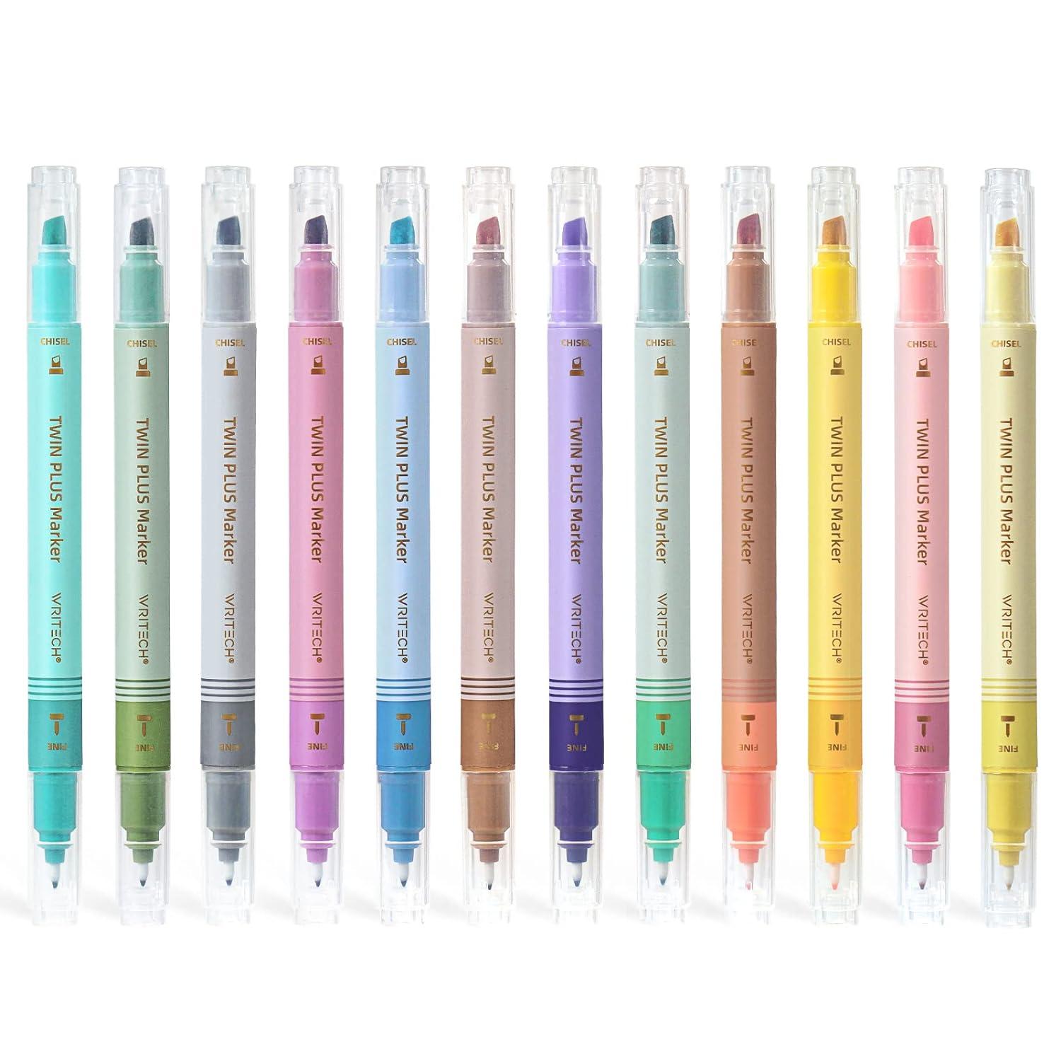 writech dual tip highlighter markers aesthetic fine & chisel tip pastel vintage marker multicolor pens pack